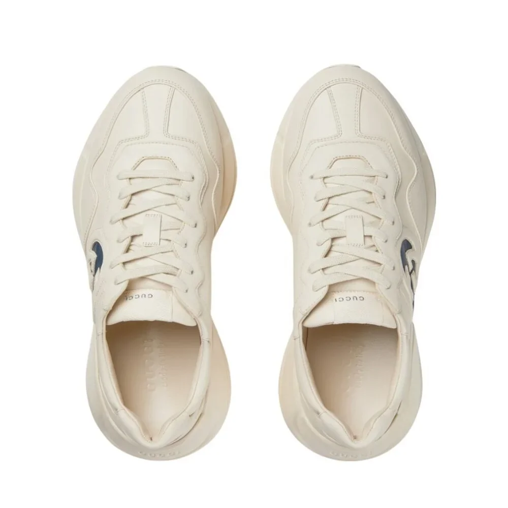 NEW GUCCI Rhyton Interlocking G Ivory Leather Sneakers Men’s G 12.5 / US 13 Auth